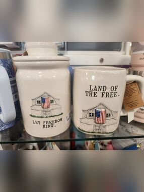 Ceramic 'Land of the Free' Patriotic Canister And Mug - White